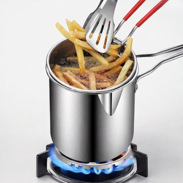 Deep Frying Pot with Strainer Basket 1200ml