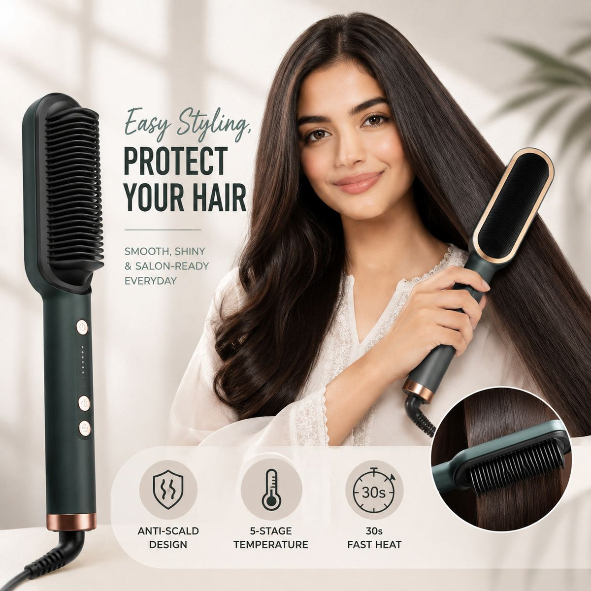 2-in-1 Electric Hair Straightening Brush
