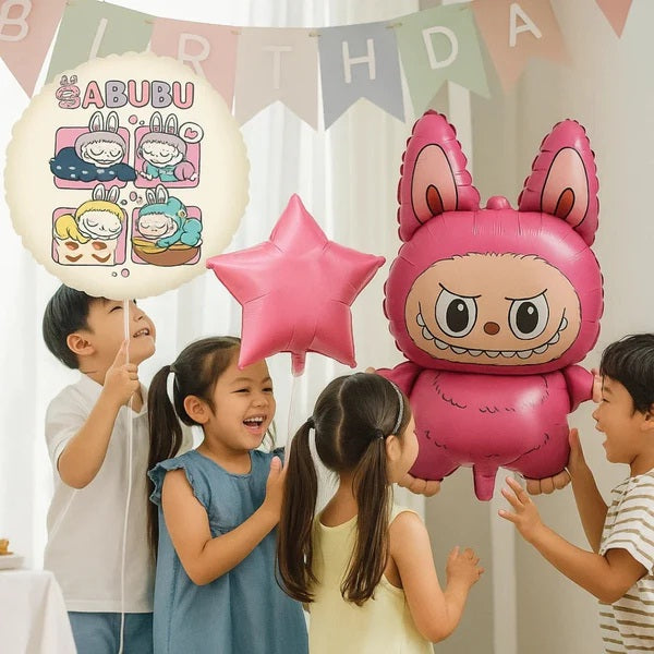Labubu Party Foil Balloon Set – 5 Pcs Birthday Decoration Kit