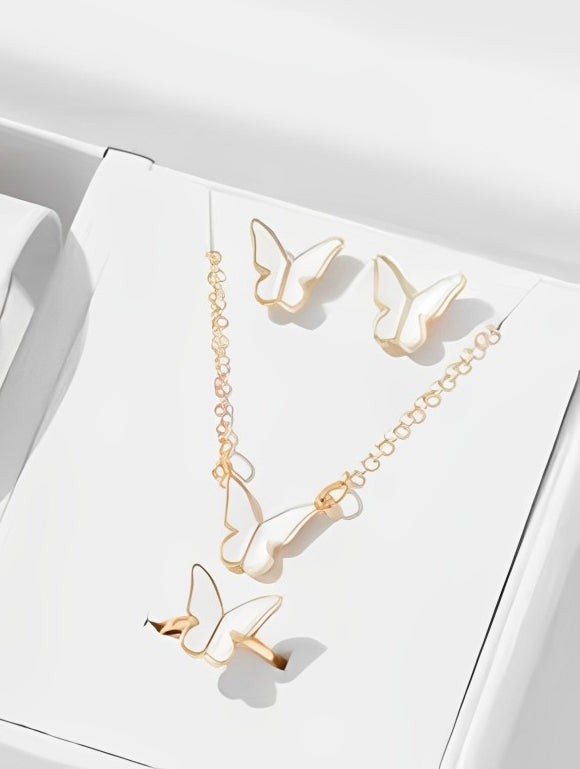 Butterfly Pendant Necklace & Earrings Set