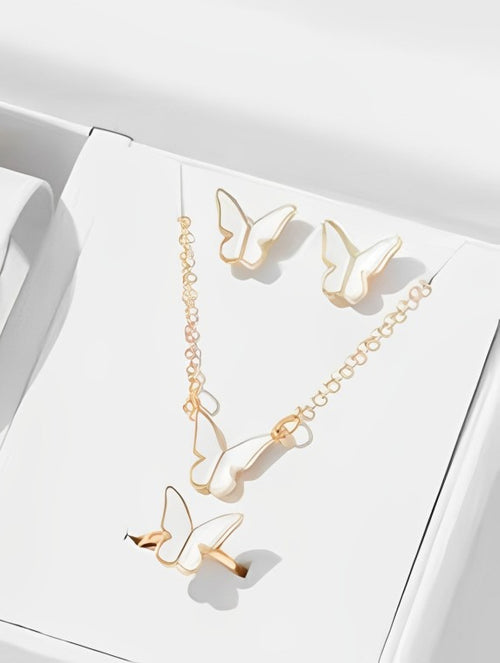 Butterfly Pendant Necklace & Earrings Set (4-Pcs)