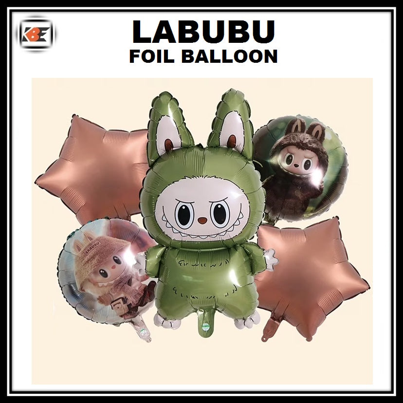 Labubu Party Foil Balloon Set – 5 Pcs Birthday Decoration Kit