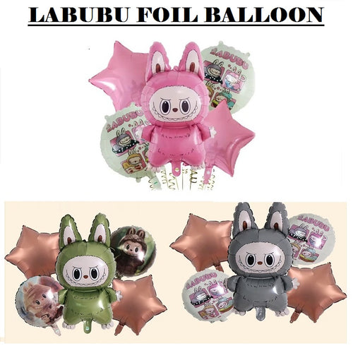 Labubu Party Foil Balloon Set – 5 Pcs Birthday Decoration Kit