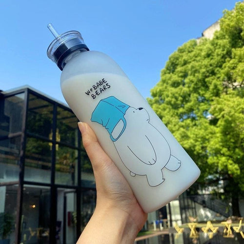 Panda 1000ml Water Bottle – Cute Cartoon Design for School & Gym
