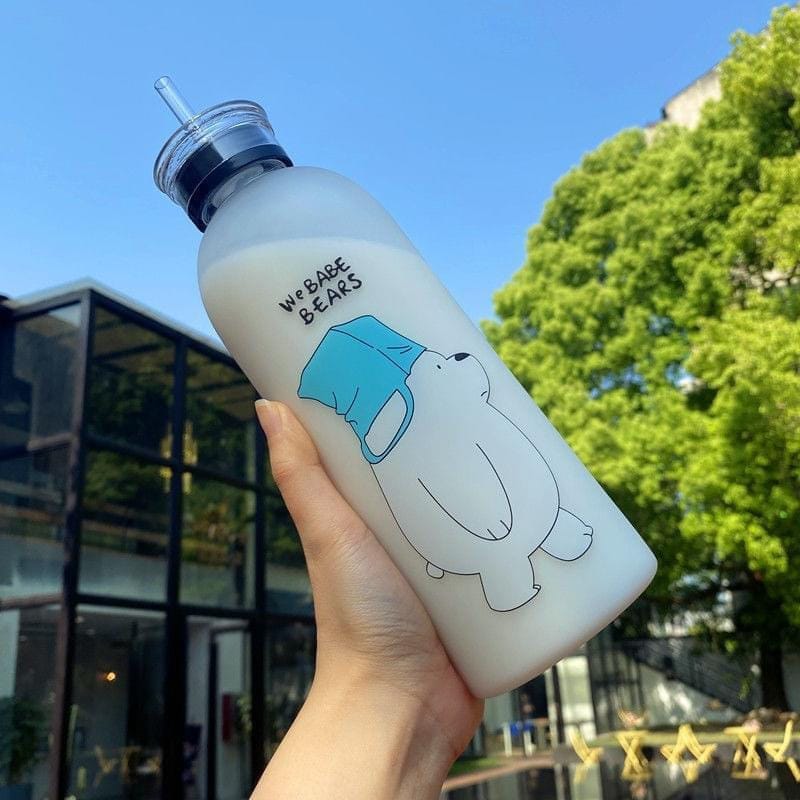 Panda 1000ml Water Bottle – Cute Cartoon Design for School & Gym
