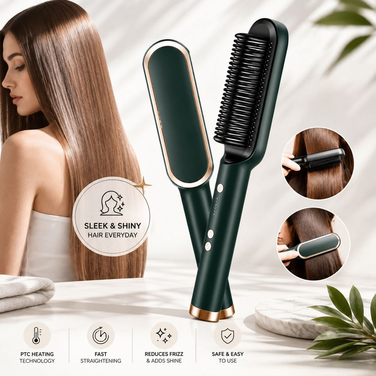 2-in-1 Electric Hair Straightening Brush
