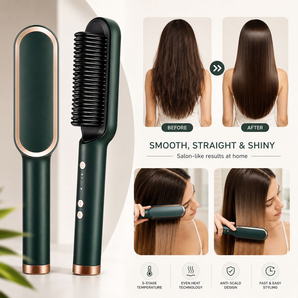 2-in-1 Electric Hair Straightening Brush