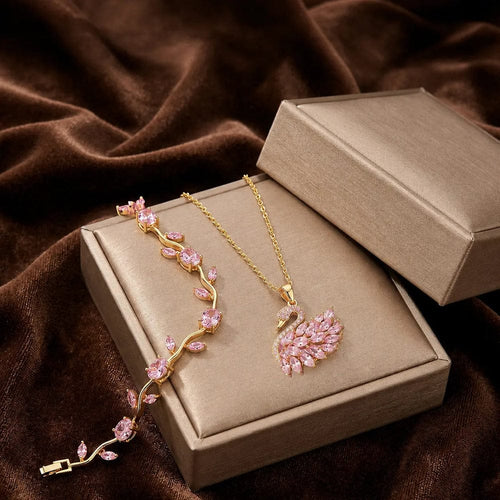 Tulip Bracelet with Swan Necklace Set