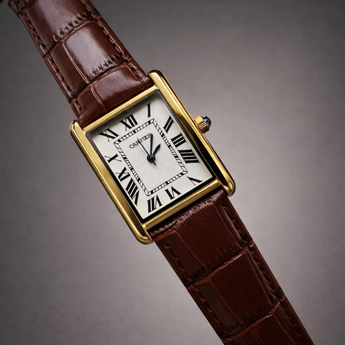 Men's Rectangular Analog Leather Watch