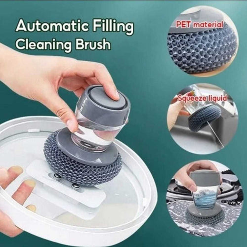 Soap-Dispensing Kitchen Scrubber Brush with Steel Wire Ball