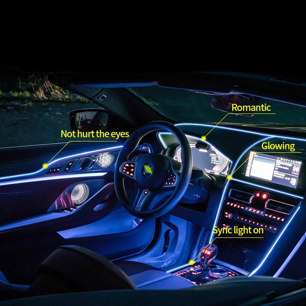 EL wire car interior ambient light ice blue