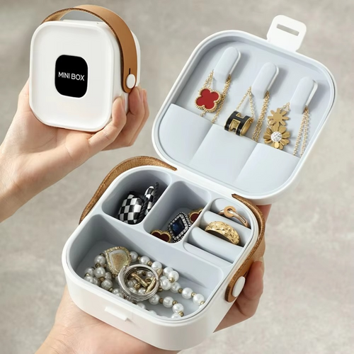 Portable Jewelry Organizer Box with Mirror