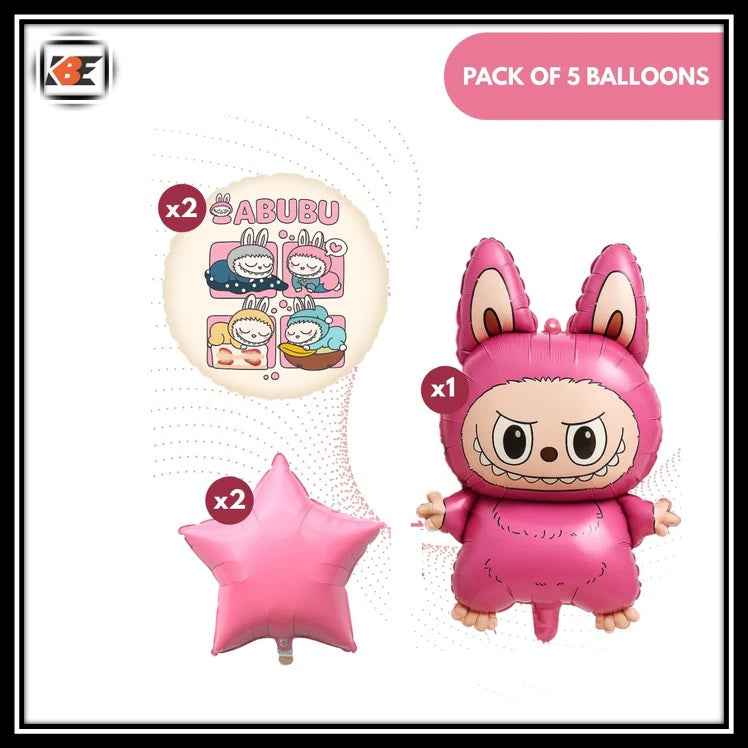 Labubu Party Foil Balloon Set – 5 Pcs Birthday Decoration Kit